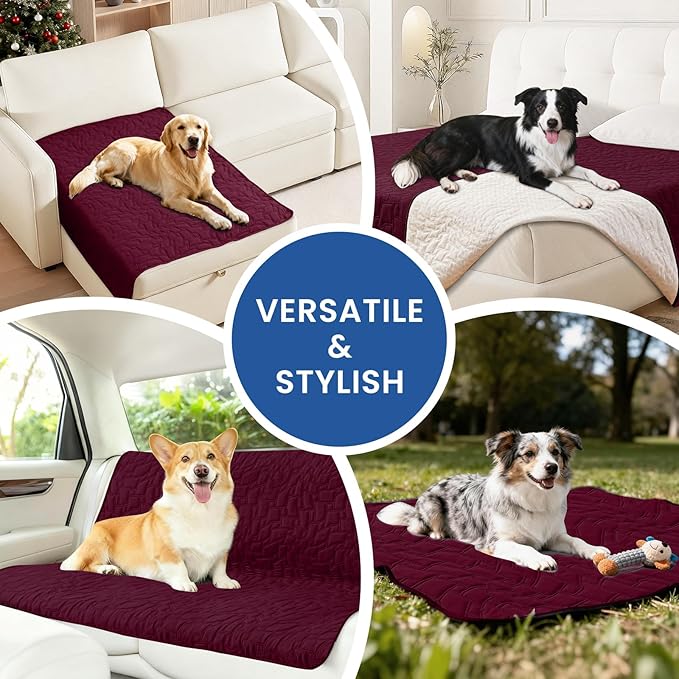 Waterproof Dog Bed Cover Pet Blanket, Soft Couch Cover for Dogs Washable, Non-Slip Dog Blanket Protect Furniture Couch Sofa Car for Puppy Large Dogs Cat Christmas (82x102 Inch, Burgundy)