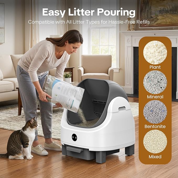 OROLEY Open-Top Automatic Cat Litter Box, Self-Cleaning Litter Box with APP Monitoring, 96L Extra Large Capacity, Odor Control System, Infrared Safety Protection, Litter Box for Multiple Cats (Gray)