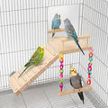 Bird Perch Platform Toy Set (Includes Mirror, Climbing Ladder, and Swing) - Wooden Play Frame, Parrot Cage Accessories, Suitable for Budgerigars, Lovebirds, Canaries, and Various Other Birds