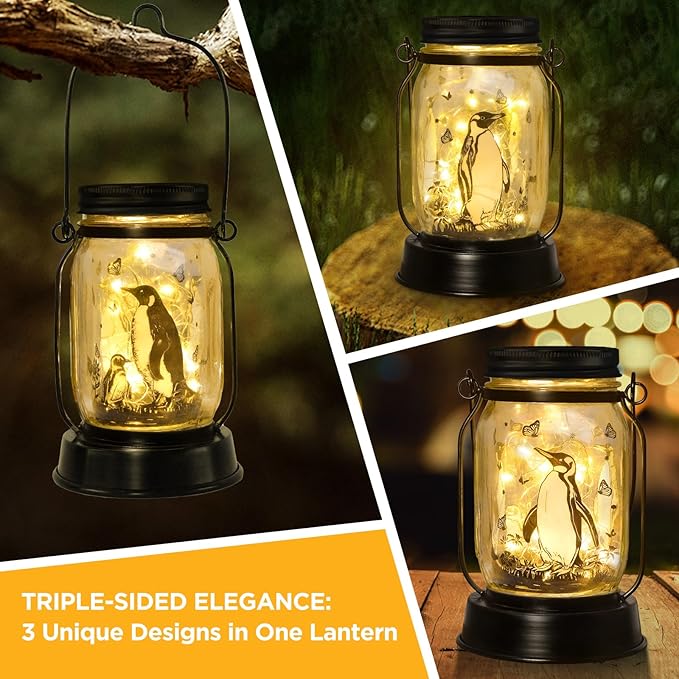 Penguin Gifts for Women/Men Penguin Solar Lanterns Mom Birthday Animal Lovers Lantern Animal Memorial Lights Solar Garden Decoration for Yard, Patio,Backyard,Porch Torches