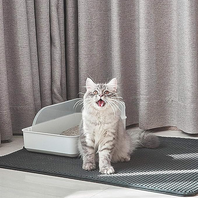 Cat Litter Mat-30"X24" Jumbo Litter Trapping Mat EVA Honeycomb,Urine & Waterproof Scatter Control Matt for Cat With Handle Design Easier To Clean, Less Waste, Soft On Paws, Gray