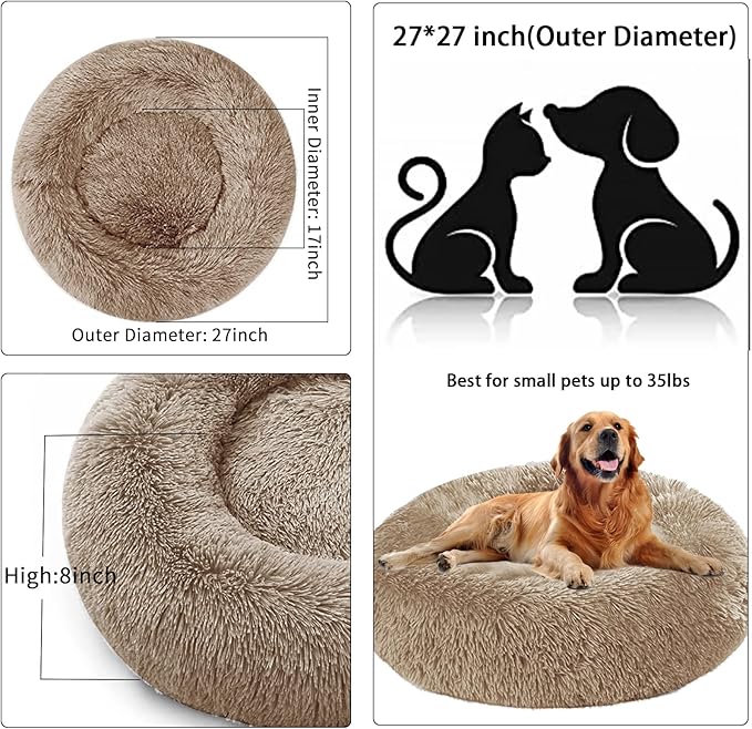 Dog Bed for Small Medium Large Dogs, 27 inch Calming Dogs Bed, Washable-Round Cozy Soft Pet Bed for Puppy and Kitten with Slip-Resistant Bottom