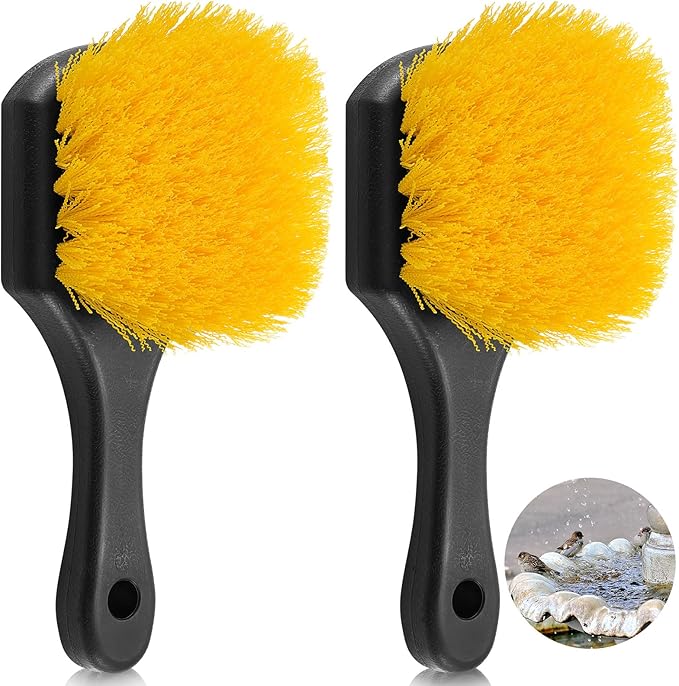2 Pcs Bird Bath Cleaning Brush Hard Bristle Stiff Bristle Brush with Plastic Handle Utility Scrub for Bird Feeder Bath Accessories Fountain Outdoor Cleaning(Yellow)