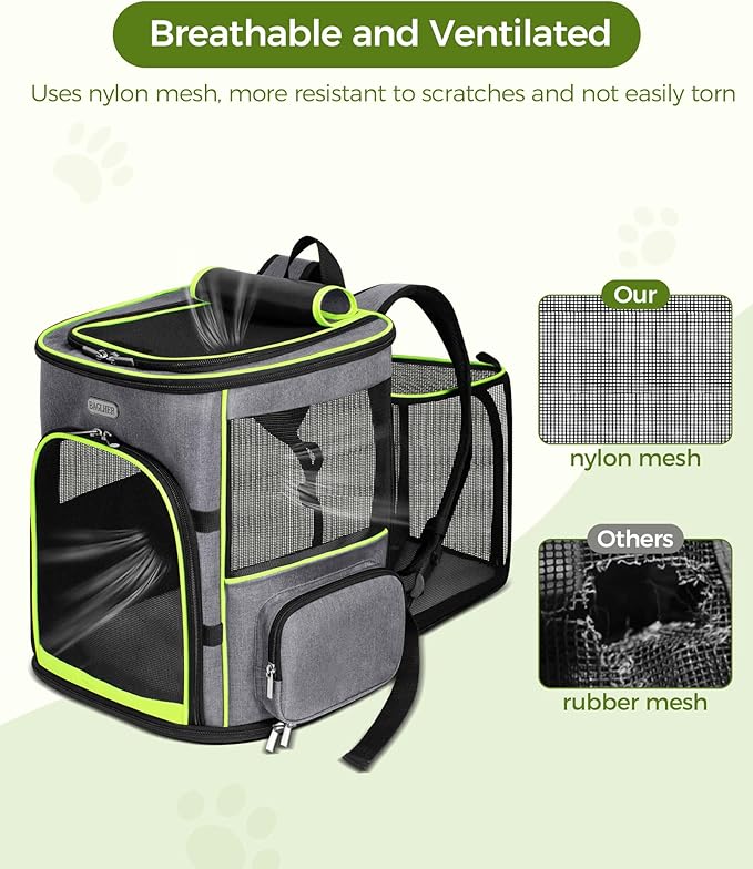 BAGLHER Expandable Cat Carrier Backpacks, Retractable Pet Carrier Backpack for Small Dogs & Cats with Breathable Mesh, Travel Bag Up to 18 Lbs for Hiking Camping Outdoor - Grey