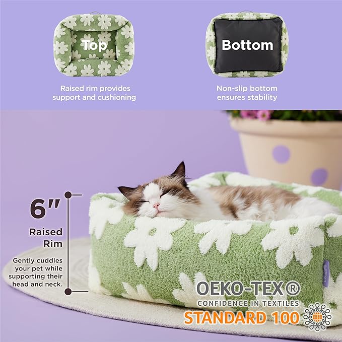 LE SURE Cute Dog Bed for Small Dogs & Cats- Washable Puppy Beds,Cozy Rectangle Orthopedic Pet Sofa with Jacquard Shaggy Plush & Anti Slip Bottom,20x19x6inches