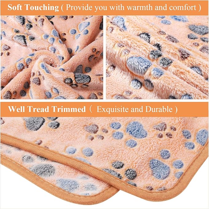 Tatuo 4 Pcs Dog Blanket for Pet Cat Blankets Indoor Puppy Teething Stuff Toys Paw Print Fleece Soft Blanket Sleep Mat for Guinea Pig Cage(White, Coffee, Pink, Purple,Small(24 x 16 Inch),Square)
