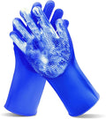 Pet Grooming Gloves—Heat Resistant Dog Washing Gloves with High-Density Teeth, Dog Bath Scrubber with Enhanced Five Finger Design, Silicone Gloves for Dogs and Cats Bathing, Massage (Dark Blue)