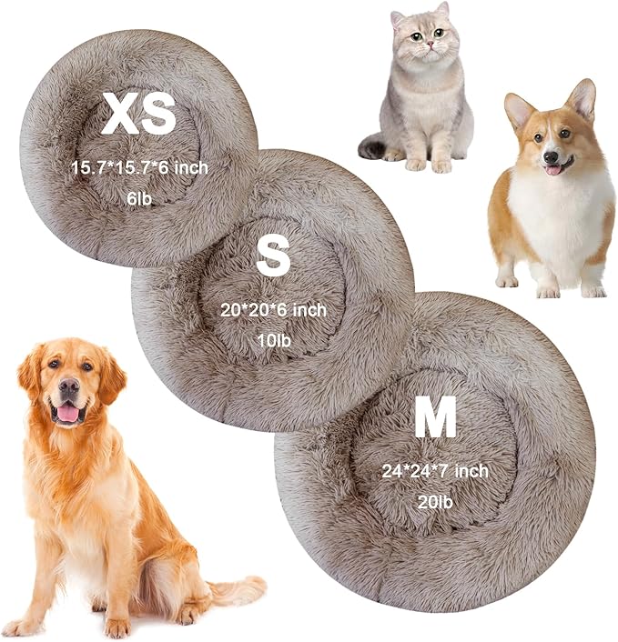 Dog Bed for Small Medium Large Dogs Cats, 20 inch Calming Washable-Round Cozy Soft Pet Bed for Puppy and Kitten with Slip-Resistant Bottom