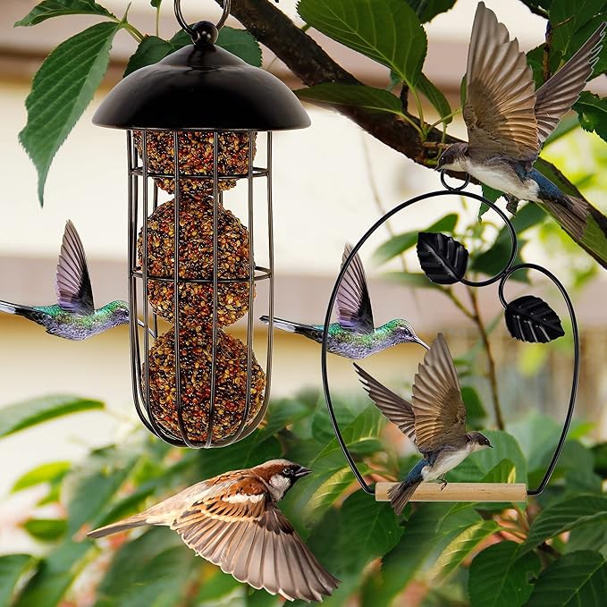 winemana Set of 3 Hummingbird Swings, Rust Resistant Metal Frame, Wooden Dowel, Attach to Bird Feeders, Perfect for Hanging Indoor Office Outdoor Trunk Lawn Patio Garden