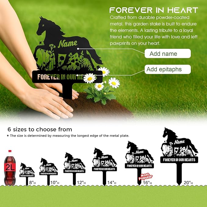 Personalized Horse Grave Marker Custom Memorial Stake, Metal Graveside Sign Tombstone, Memorial Gift, Remembrance Plaque, Horse in Flower Sympathy Sign, Outdoor Garden Decor