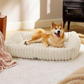 Bedsure ComfyFleece™ Cute Dog Beds Large Sized Dog - Washable Furry Pet Beds, Rectangle Orthopedic Corduroy Fleece Puppy Beds with Removable Zipper Cover, 36x27x8inches, Cream