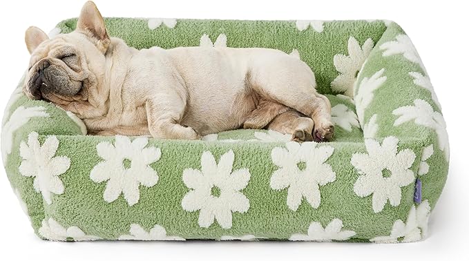 LE SURE Cute Dog Bed for Medium Dogs - Washable Pet Beds,Cozy Rectangle Orthopedic Sofa with Jacquard Shaggy Plush & Anti Slip Bottom,30x24x8inches