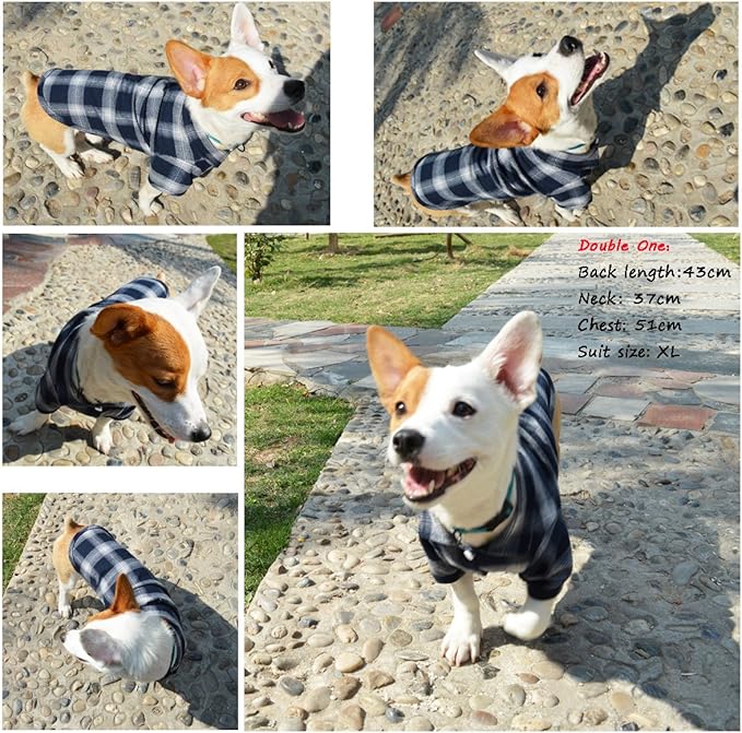 Koneseve Dog Shirt, Pet Plaid Clothes T-Shirt Sweater Matching Breathable for Small Medium Large Dog Cat Puppy Adorable Casual Cozy Halloween Thanksgiving Christmas Costumes (Blue; 4XL)