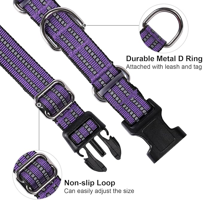 Martingale Dog Collar, Adjustable Nylon Reflective Collar with Buckle No Pull Dog Collar for Small Medium Large Dogs (Purple S)
