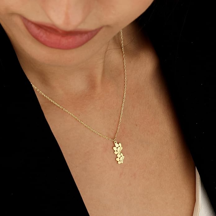 Personalized Cute Dog Cat Paw Name Necklace Forever Love Custom Heart Pendant Pet Name Necklace Gift for Pet Lovers