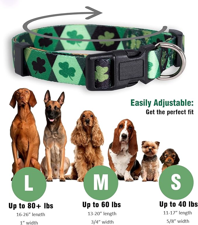 Native Pup St Patricks Dog Collar- Saint Patrick Green Shamrock Pet Collars- St. Patrick’s Lucky Irish- Cute Boy Girl Puppy Gift- Adjustable for Small, Medium, Large Breeds (Argyle, Medium)