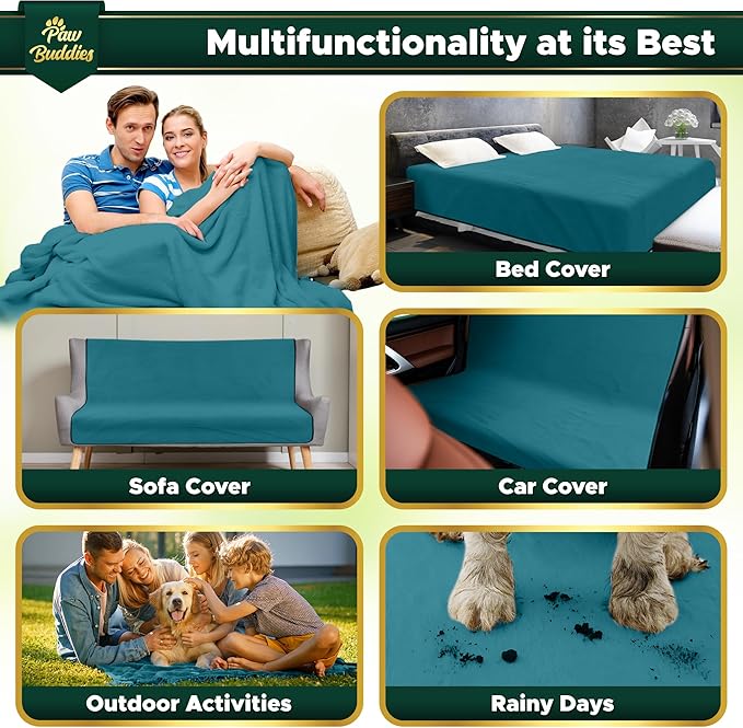 Paw Buddies Waterproof Blanket – 80"x90" Washable Sofa Throw for Couch, Bed or Car – Soft Reversible Protector for Adults, Pets, and Dogs at Home or on The Go