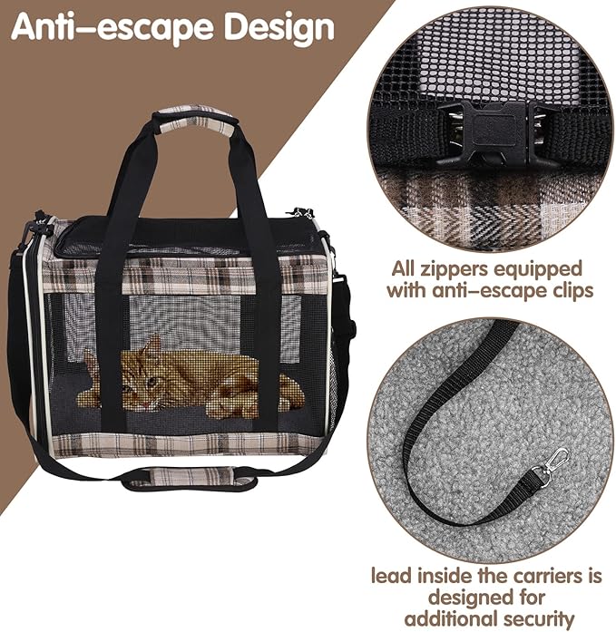 EXPAWLORER Large Cat Carrier Dog Carriers Soft for Small Medium Cats Puppies Up to 20lbs, Airline Approved Pet Carrier Soft-Sided Collapsible Pet Travel Carrier Fit 2 Kitties (Brown)