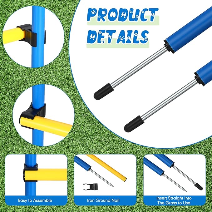 8 Set Dog Agility Jump Adjustable Dog Agility Hurdle Training Equipment Portable Jumper Hurdle Park Indoor Outdoor Exercise Tool 3.44ft High/ 2.95ft Wide(Blue and Yellow)