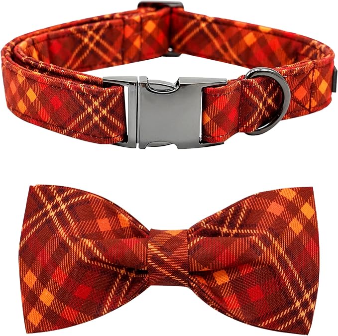 Fall Dog Collar, Pet Collar with Bow Plaid Dog Collar Girl Boy Holiday Puppy Collar Gift Bow Collar Soft Cute Collars for X-Small Puppy