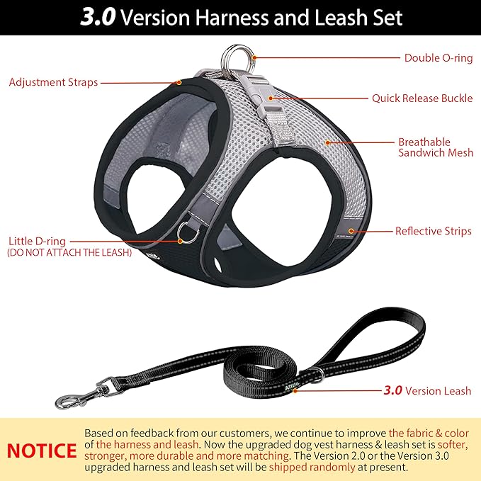 AIITLE Escape Proof Dog Harness - Step in Adjustable Dog Harness No Choke Over with Breathable Mesh and Quick-Release Buckle for All Weather- Outdoor Walking, Training for Medium Dogs Black XL
