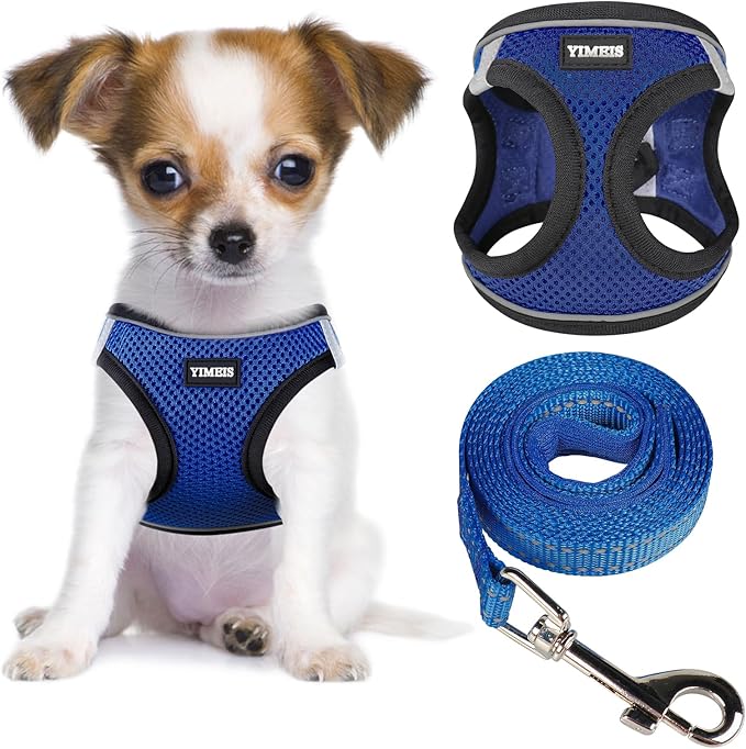 YIMEIS Dog Harness and Leash Set, No Pull Soft Mesh Pet Harness, Reflective Adjustable Puppy Vest for Small Medium Large Dogs, Cats (Royal Blue & Black, Medium (Pack of 1)