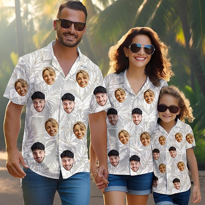 Custom Hawaiian Shirt with Face Photo Picture for Men Women Kids Youth Adult, Tropical Personalized Hawaiian Shirts Gift