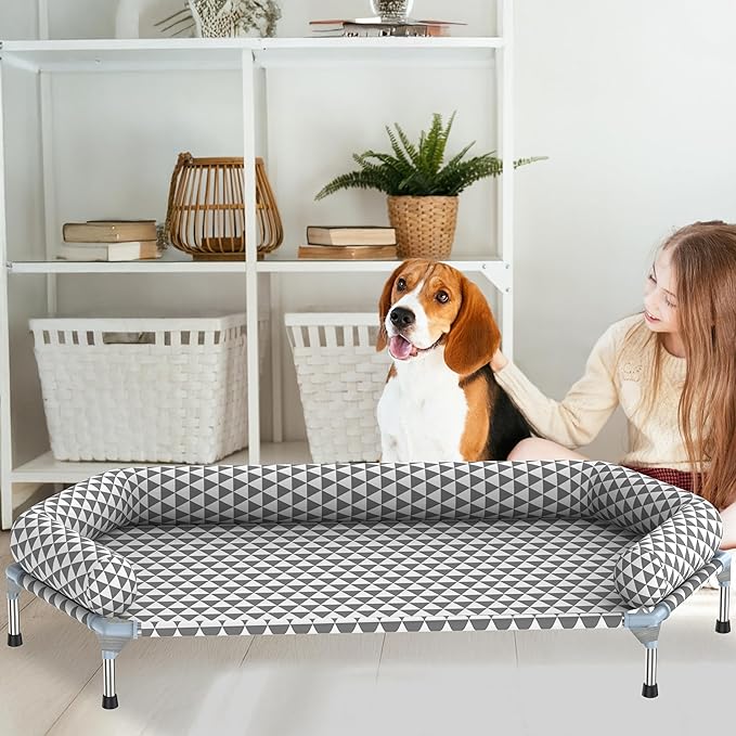 Orthopedic Dog Beds for Large Dogs - Removable Bolsters & cleanable Cover,Elevated Outdoor Dog Bed,Easy to Assemble,Up to 130lbs,Extra Large