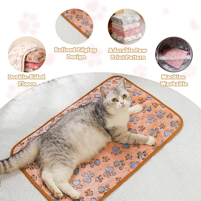 18 Pcs Dog Blankets for Small Dogs Washable Soft Fluffy Fleece Puppy Blankets for Pets Cute Paw Printed Throw for Indoor Cats Kitten Crate (Camel, White, Pink, Gray, Yellow, Dark Gray, 23 X 16 Inch)