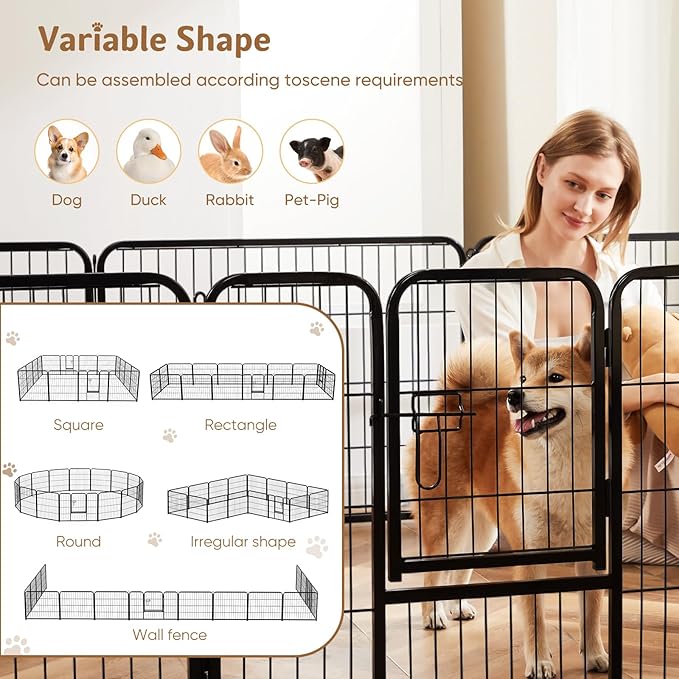 DUMOS Dog Playpen Indoor, Metal 24 Inch 16 Panels Foldable Pet Fence with Door, Outdoor Small Medium Large Dog Puppy Portable Exercise Play Pen for RV Camping, Trips, Play Yard