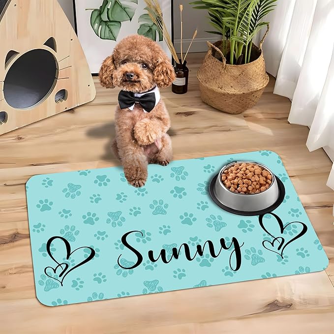 Personalized Dog Cat Mat with Name Photo Custom Placemat Feeding Mats for Food and Water Customized Non-Slip Waterproof Doormat for Bowls Outdoor Indoor Floors Gifts for Pet Owner
