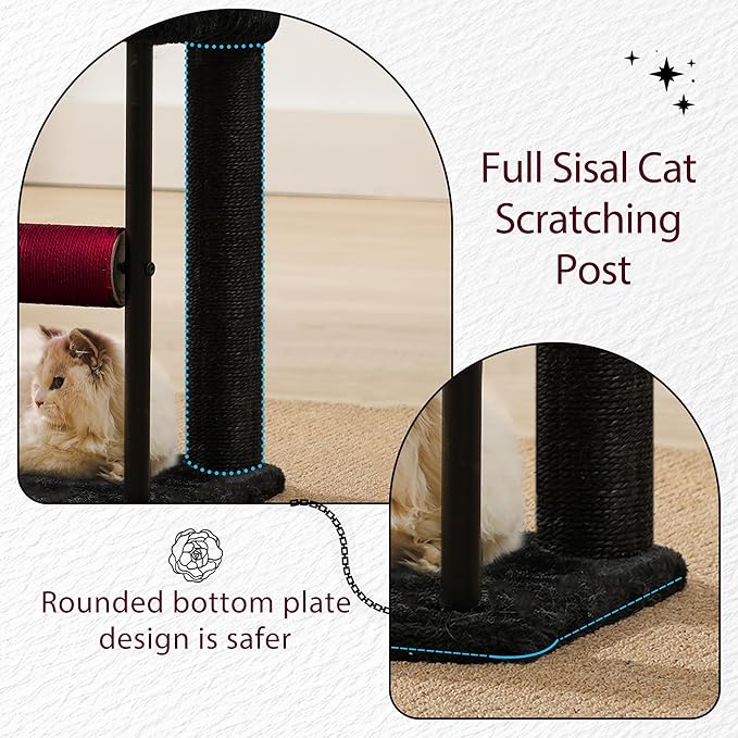 Hey-brother Cat Tree, Cat Scratching Posts with Bed, Sturdy Tower with Fully Sisal-Wrapped Columns and Plush Toy Ball for Indoor Kittens, 18.9 inches, Black and Red MPJ010SBR