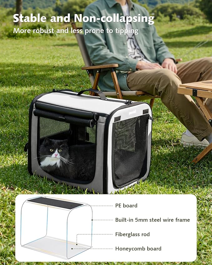 Pecute Dog Car Carrier Light Weight 19.7×16.9×14.8in, Dog Carrier Easy to Assemble, Dog Car Crate Portable and Breathable,Pet Carrier for Indoor and Outdoor, Dog Travel Crate with Curtain Gray
