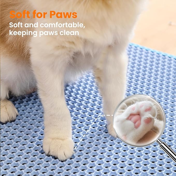 Cat Litter Mat, 24x18 Inches Large Double Layer Honeycomb Cat Litter Trapping Mat, Non Slip Waterproof Urine Proof Cat Litter Box Mat for Floor, Kitty Litter Rug, Cat Supplies, Blue