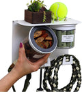 Dog Treat Holder For Wall Storage For Pets, Premium Pet Wall Organizer, Includes Two 16oz Airtight Dog Treat Jars, 3 Sets of Triple Hooks, Sturdy Shelf in Designer White