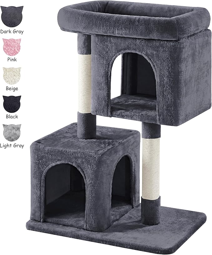 Yaheetech 33.5in Cat Tree Tower for Indoor Cats w/2 Cozy Plush Condos, Oversized Perch & Sisal Scratching Posts, Stable Cat Stand House for Large Cats & Pets