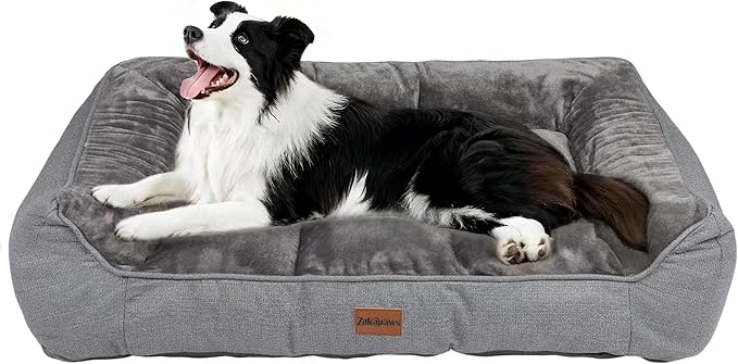 Orthopedic Dog Bed for Large Dogs - Extra Thick Supportive Dog Couch Bed, Pet Beds Sofa with Waterproof Washable Cover & Non-Slip Bottom, Grey, 38x28 Inch