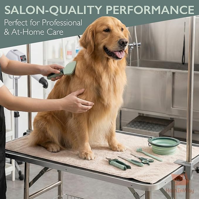 HamInWay 8-in-1 Pet Grooming Kit for Dogs & Cats – Includes Brushes, Combs, Nail Clippers & File – Professional Grooming Tools Set in Logo Bag – Safe, Gentle & Durable – Ideal for All Pet Sizes