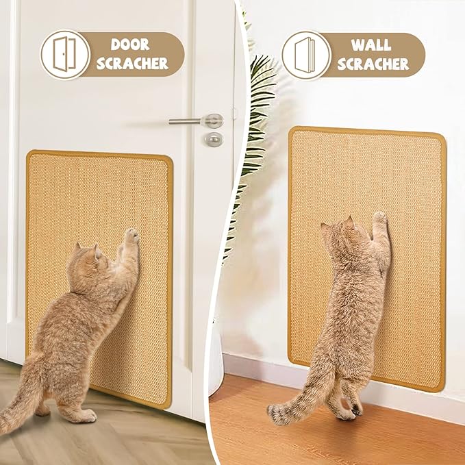 Carpet Cat Scratching Mat Sisal, 2 Packs Sisal Fabric Large 23.6" x 15.7" Scratching Pad for Indoor Cats with Adhesive Hook Loop Tape, Cat Scratching Rug Wall Scratchers for Indoor