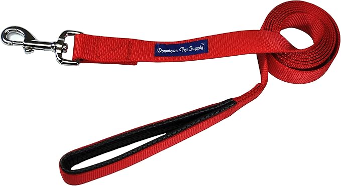 Downtown Pet Supply 4ft Heavy-Duty Dog Leash - Padded Comfort Handle & Stainless Steel Fastener - 0.75in Wide Red Leash
