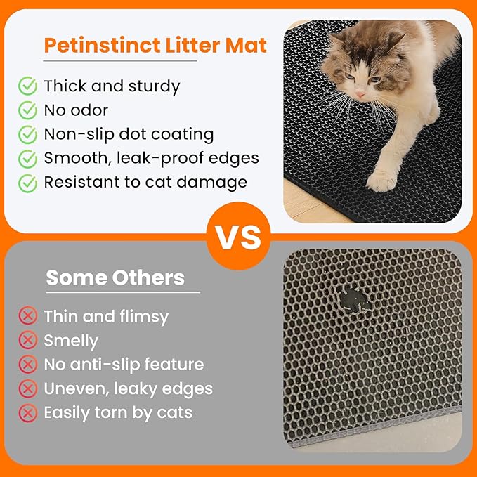 Cat Litter Mat, 24x18 Inches Large Double Layer Honeycomb Cat Litter Trapping Mat, Non Slip Waterproof Urine Proof Cat Litter Box Mat for Floor, Kitty Litter Rug, Cat Supplies, Black