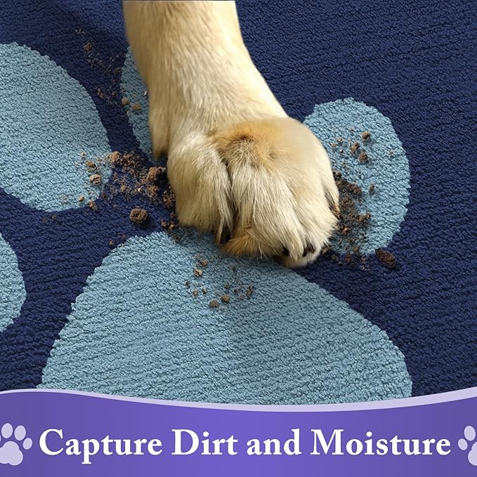 Buganda Dog Door Mat for Muddy Paws, Absorbent Dirt Trapper Non Slip Indoor Doormats, Washable Low-Profile Mat for Mud Dogs, Entryway Carpet for Inside Floor (40x32 Inches, Dark Blue)