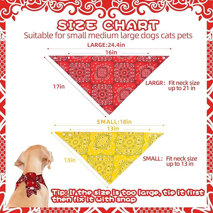 PAWCHIE Dog Bandanas Small Reversible Styles Pet Triangle Scarf Bibs - Adjustable with Two Snaps - Kerchief Set Accessories for Dogs, Puppy, Cats, L