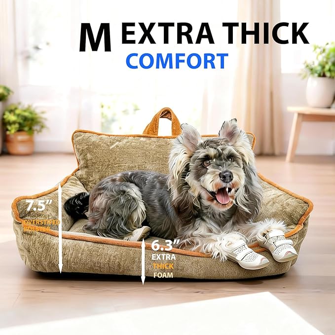 Orthopedic Dog Bed with Memory Foam, Washable Plush Pet Bed for Small, Medium & Large Dogs, Cozy Bolster Crate Dog Bed for Joint Support & Comfort.(Brown)