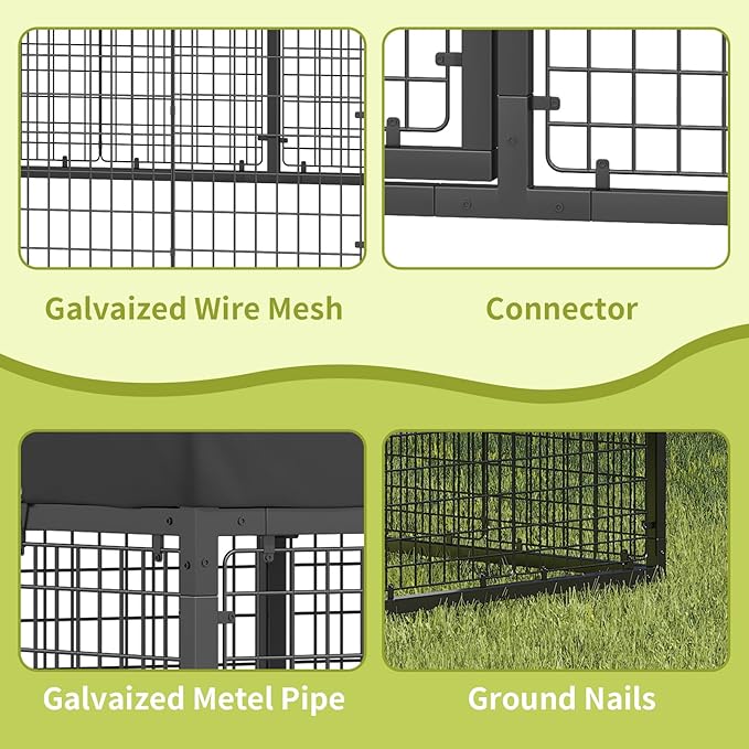 Large Outdoor Dog Enclosure,Heavy Duty Dog Cage with Roof,Galvanized Steel Dog Kennel Fence with Double Safety Locks(6.56'x 6.56')