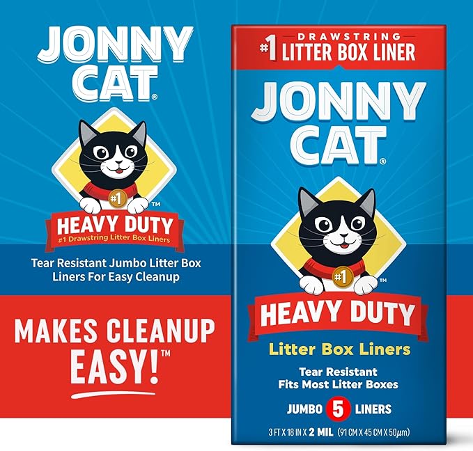 Jonny Cat Litter Box Liners: Heavy Duty - Tear & Leak Resistant - Drawstring Close - Jumbo,5 Count (Pack of 2)
