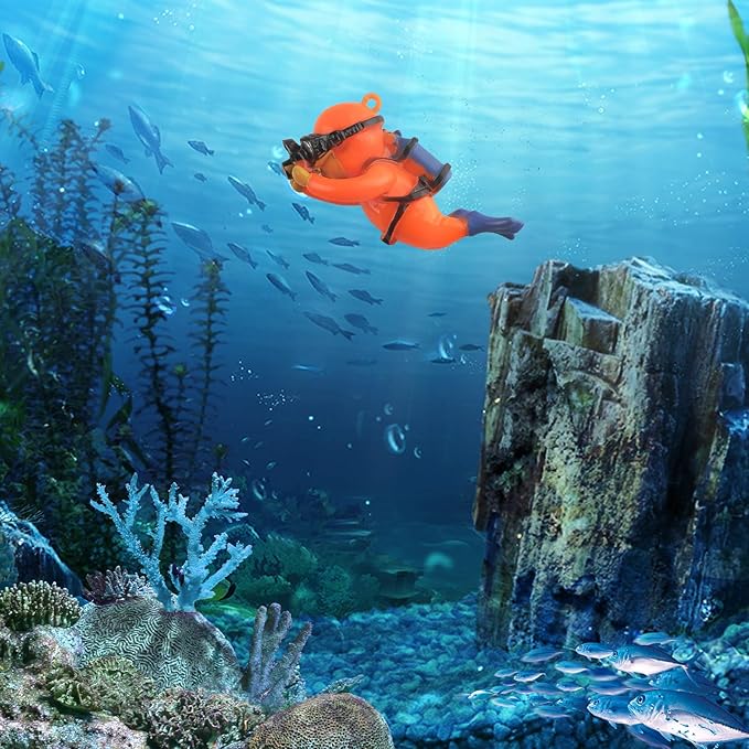 onesimcr Floating Fish Tank Decorations, Aquarium Decorations, Lovely Diver Fish Tank Decorations, Floating Device Fish Tank Accessories，Suitable for All Kinds of Fish Tanks(Orange)…
