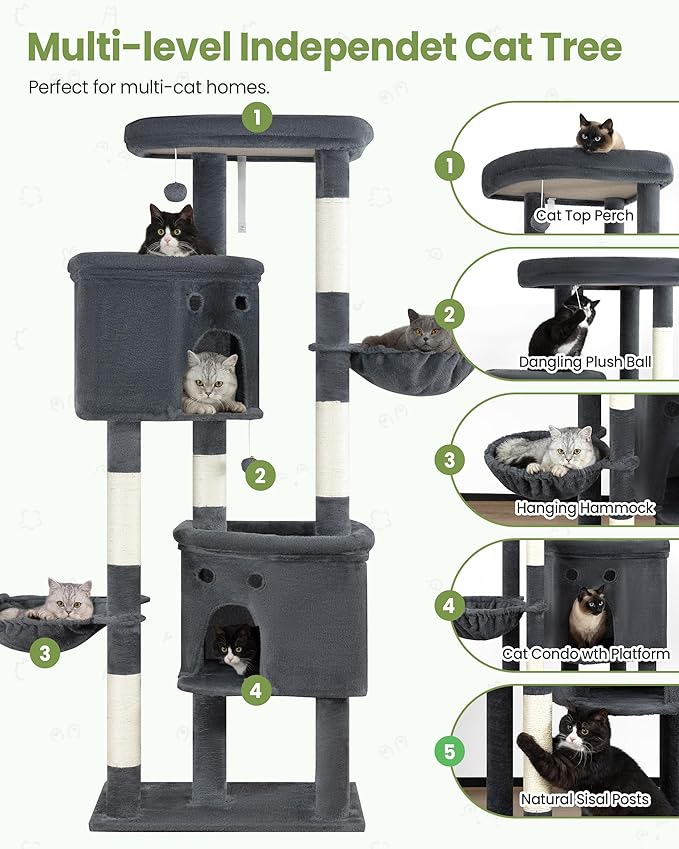 Extra Large Cat Tree, 84 Inch XXL Giant Cat Tower for Indoor Cats Large Adult 20lb+, Multi-Level Cat Climbing Condo with 5 Scratching Posts, 3 Wide Platform Perches, 2 Baskets, 2 Cat Caves, Dark Grey
