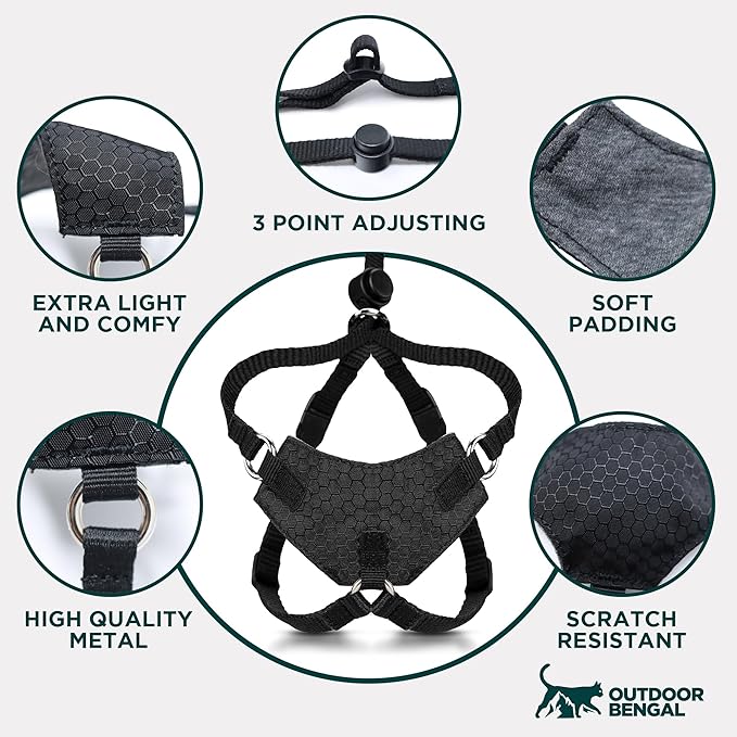 Houdini™ Escape Proof Cat Harness and Leash Set by OutdoorBengal – Tactical Vest for Walking – Extra Large, Adjustable, Long - Houdini Cat Harness Escape Proof for Large Cats + Leash (Multicolor, XL)