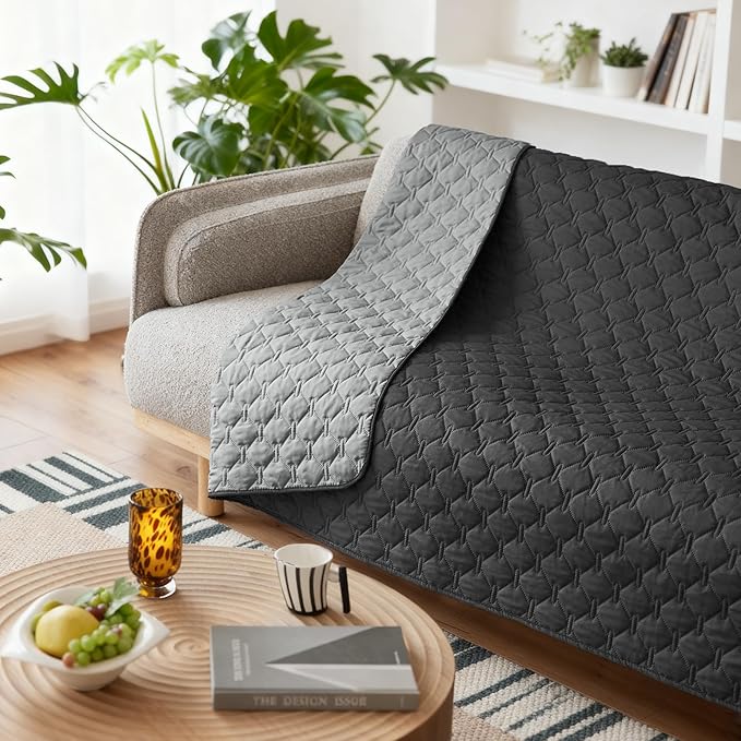 gogobunny 100% Double Sided Waterproof Dog Blanket Soft Pet Bed Cover Reversible Protect Furniture Couch Sofa Car for Puppy Large Dog Cat (Dark Charcoal/Light Charcoal, 82x82 Inch (Pack of 1))